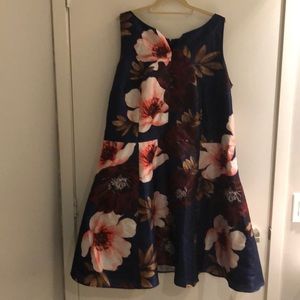 Navy blue dress with large pink poppies